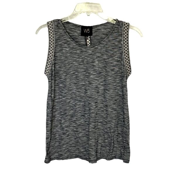 Anthropologie W5 | Women’s Boho Beaded Sleeveless Navy Tank Top Shirt - Picture 2 of 16